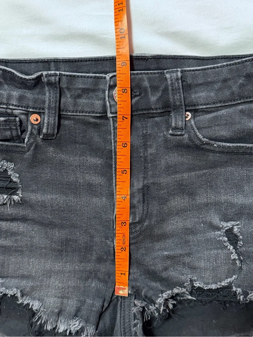 American Eagle Outfitters High-Rise Shortie Black Jean Frayed Hem 000 - Picture 7 of 8